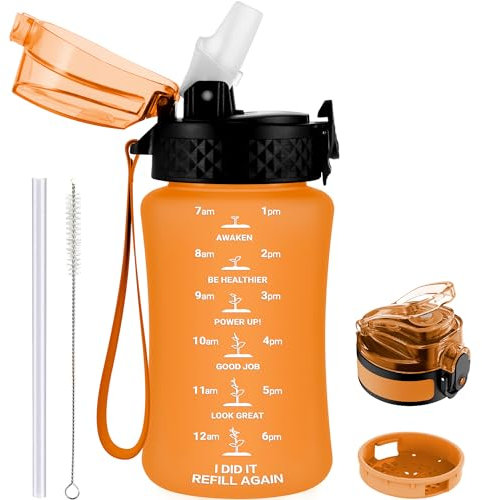 GOPPUS Borraccia per bambini da 350 ml/12 once con cannuccia Tritan borraccia con cinturino piccole bottiglie di succo per bambini con coperchio a scatto bottiglie per bambini a prova di perdite con