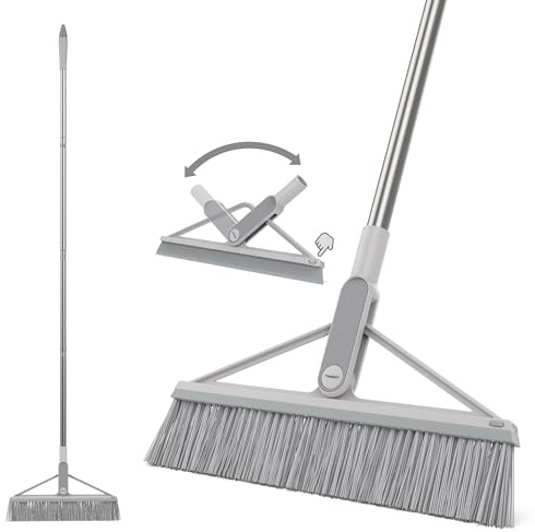 KOLLIEE 2 in 1 Floor Squeegee Broom Set Window Long Handle Rubber Squeegee Brush Mop Kit with Adjustable Handle 120° Rotating Angle Head for Wet Room Hard Floor Outdoor