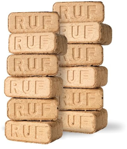 Carbeth Plants - RUF Briquettes x 12 (10kg) Heat Bricks - Eco Friendly Organic Recycled Compressed Wood Fire Blocks - For Stoves, Log Burners, Fire Pits, BBQs & Open Fires - Up to 3hr Burn Time