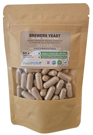 FoodPURA 60 x 600mg Brewers Yeast Capsules 100% Pure & Natural Not Debittered HACCP Certified Manufactured in The UK