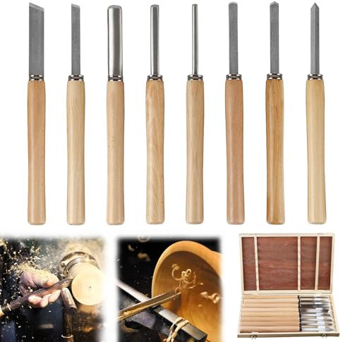 8 Stück Holz Drechselwerkzeug Meissel Set Drechselmesser Multifunktional Drehmeißel Set Drechselbeitelsatz Drechseleisen Holzmeisel für Holzschnitzereien Anfänger - 8 Stechbeitel + Holzkoffer