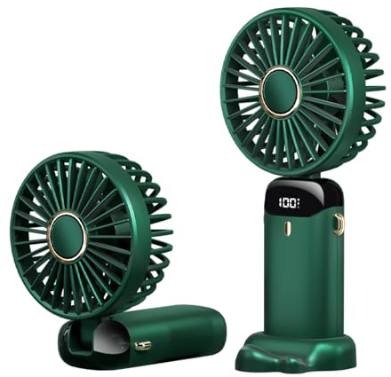 Anncain Portable Handheld Fan,Mini Foldable Desk Fan,USB Rechargeable Fans with 5 Speeds,Battery Operated Mini Handheld Fan with LED Display for Home Office Travel (Green)