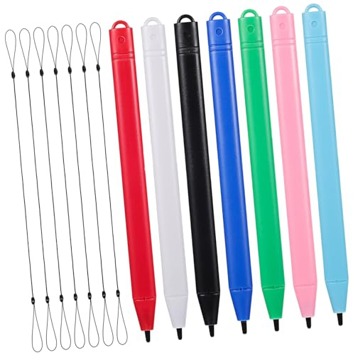 7 Pcs Tablet Screen Pen for Lcd Board with Tether, Plastic | Smooth Writing, Portable Grip, Versatile Use for Traveling and Writing, Black Elastic Tether Included
