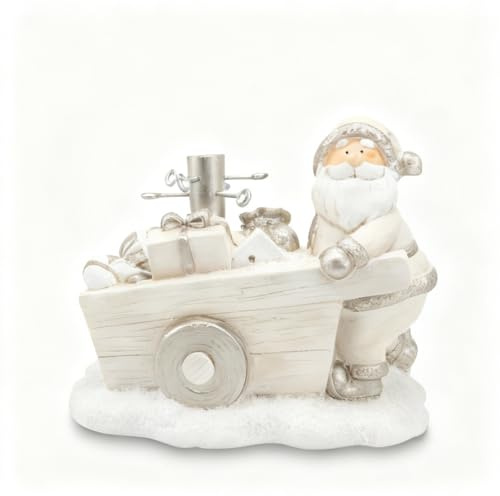Glac Store Base Albero di Natale Decorativa, Carriola con Babbo Natale e Regali, 40,5x24x31 cm, Oro o Rosso Bianco (Bianco Oro)