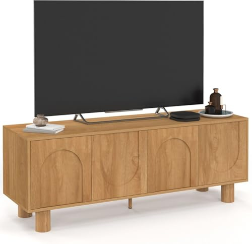 IDMarket - Meuble TV 140 cm Archie 4 Portes Design Arche Effet Bois