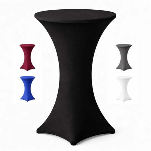 EXKLUSIV HEIMTEXTIL Stehtischhusse für Bistrotisch mit 4 verstärkten Fußlaschen elastisch Stretch Oeko-TEX Zertifiziert Ø 80-85x110-120 cm Schwarz