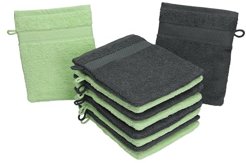 Betz Waschhandschuhe Palermo 10 Stück 16x21 cm – 100% Baumwolle 360g/m² – Weiche Frottee Waschlappen – Pflegeleicht & saugstark – Farbe Anthrazit/Grün