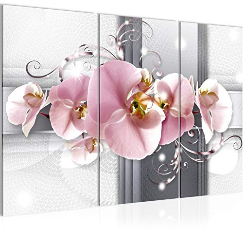 Runa Art Wandbilder Blumen Orchidee Bild XXL Wohnzimmer Schlafzimmer Grau Rosa Abstrakt 120 x 80 cm 3 Teilig 008331a