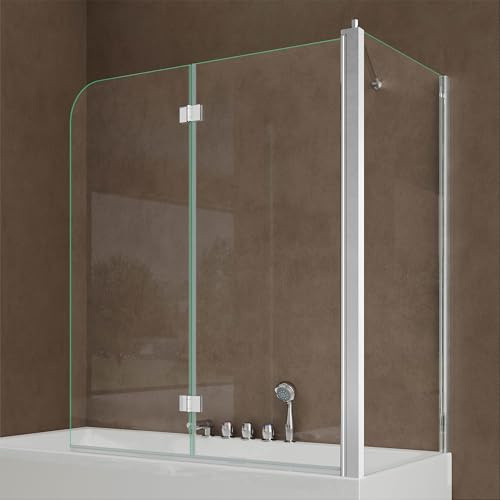 doporro Duschwand für Badewanne 80x120x140 cm Badewannenaufsatz Faltwand | 6mm ESG-Sicherheitsglas mit Nano-Versiegelung, 180° schwenkbar, 2-teilige Badewannenfaltwand Cortona113
