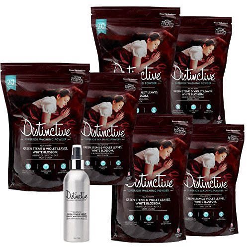 Distinctive Washing Powder Relaxing Fragrance - Essential Oils For a Good Nights Sleep - Biological, Eco, Low Temp Formula, No Fabric Softener To Buy - Pack of 6 + Matching Fabric Fragrance Spray