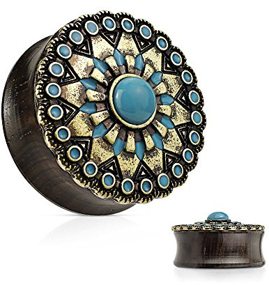 eeddoo Flesh Tunnel Plug Türkis Dunkelbraun Holz