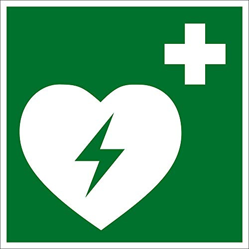 Rettungszeichen - Automatisierter externer Defibrillator - Folie Selbstklebend - Langnachleuchtend - 20 x 20 cm