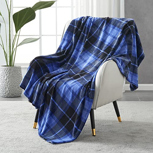 SOCHOW Couverture Plaid Polaire Lit pour Canapé en Molleton, Couverture Jeté en Flanelle à Carreaux Toute Saison 150 x 200 cm, Bleu