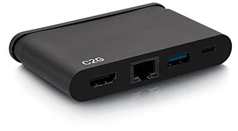C2G USB-C® 4-in-1 Compact Dock with HDMI®, USB-A, Ethernet, and USB-C Power Delivery up to 100W - 4K 30Hz Compatible with MacBook Pro/Air, iPad Pro/Air, Galaxy,Surface Pro,XPS etc.