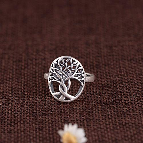 SEDF Einstellbare Ring Frauen,S925 Sterlingsilber Retro Distressed Hollow Ellipse Baum des Lebens Verstellbarer Offener Knöchel Schwanz Ring Finger Joint Zehenring Schmuck Für Frauen Mädchen Geschenk