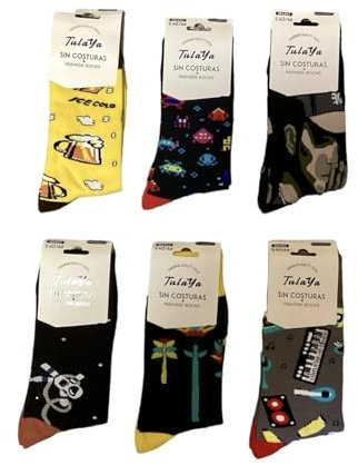 CHAJU CALCETINES DIVERTIDOS DE DIBUJOS unisex - PACK 6 PARES - TALLA 40/46