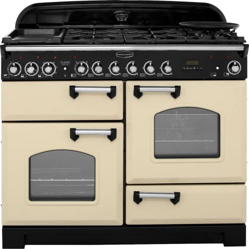 Rangemaster Kitchener KCH110DFFCR/C 110cm wide Dual Fuel Range Cooker with Gas Hob - Cream/Chrome - A/A Rated
