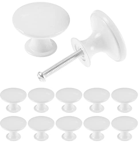 TsunNee 12 pomos de armario vintage, pomos elegantes para cajones, manijas antiguas de armario de cocina, pomos redondos de 30 mm, color blanco