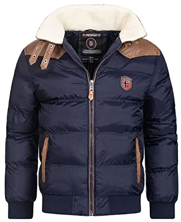 Geographical Norway Abramovitch Men - Warmer Pelzmantel Herbst Winter - Warm Mann Jacke Long Sleeve Windschnitt Parka Style Jacket - Ideal Geschenk Männer (Marine XXL)