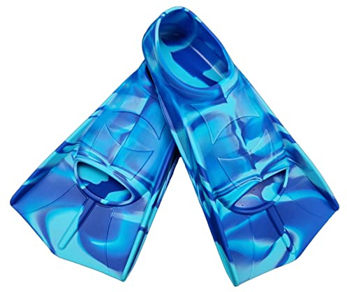 Fadgesy Swimming Training Fins,Comfortable Silicone Flippers for Swimming and Diving,Size Suitable Kids Girls Boys Adults (XXX-Small, Blue Seaarea)