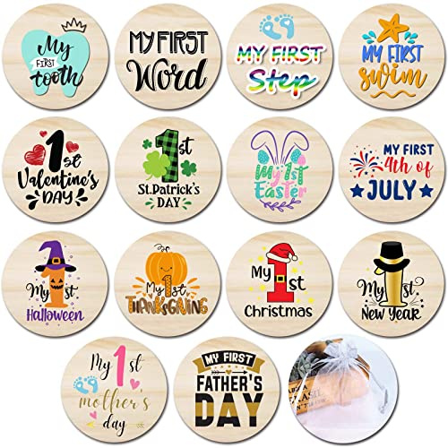 RORANIC Monatliche Meilensteinkarten für Neugeborene oder Kinder, Jubiläumskarten für neugeborene Babys, Jubiläumskarten für Babys, Babyparty-Karten mit Tasche