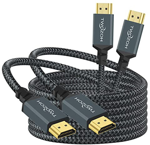 Twozoh 4K HDMI Cable 3M 2 Pack, Nylon Braided HDMI Lead Support 18Gbps 3D/4K@60Hz/ 2160P/1080P