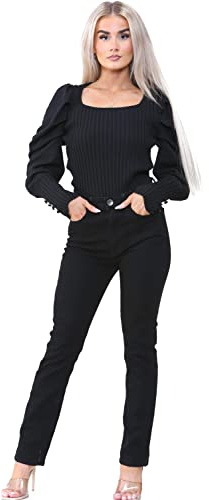 989Zé ENZO Womens High Waist Slim Straight Leg Jeans Stretch Cotton Denim Pants EZL423 Jeans Black 18