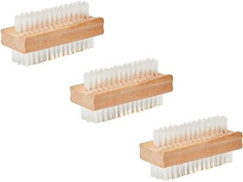 Wooden Nail Brush - Double Sided Fingernail Toenail Scrubbing - Pack of 3 - Unisex Manicure Pedicure - 9cm x 3.5cm - Hand and Nail Cleaning Brushes | by POUNDXPENCE Co®