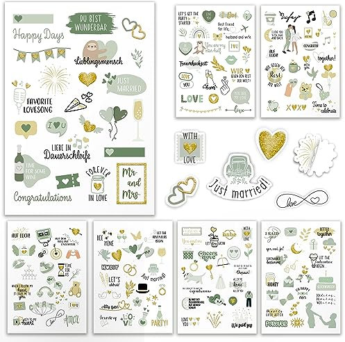 AMARI ® - Sticker Hochzeit [168 Motive] - Veredelte Aufkleber für Gästebuch Hochzeit - Deko Sticker Fotoalbum, Hochzeitssticker, Wedding, Fotoaufgaben, Aufkleber, Heiraten