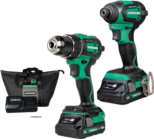 Metabo HPT Kit combinado de taladro inalámbrico MultiVolt™ de 18 V y destornillador de impacto sin escobillas | Incluye baterías de 2 a 18 V 2.0 Ah | KC18DEXQB