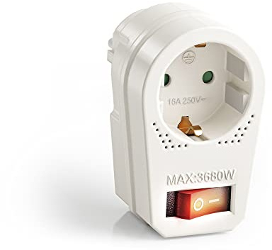 Perfect Steckdosenadapter mit An/Aus Schalter, Schutzkontakt, 16A, 3680W | Steckdosenadapter schaltbar An/Aus Schalter beleuchtet Typ F C/EF 16A 250V Energie sparen Küche Wohnzimmer Schlafzimmer