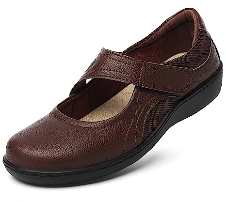 Oviaric Women's Classic Comfort Coffee Mary Jane Flats Fashion Casual Dress Shoes Cute Closed Toe Slip On Lightweight Breathable Walking Shoes 8.5 M US 1904-KAFE085