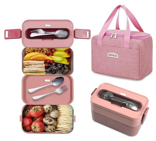 Bento Lunch Box 1600ml, Lunch Box Isotherme avec Couverts + Sac Isolant Rose Anti Fuite Boite Repas pour Pique-Nique, Travail, Ecole | Bento