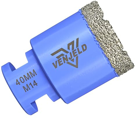 Diamantbohrer Fliesenbohrer 40mm Diamant Lochsäge M14 Gewinde, Trockenbohren für Keramik Porzellan Fliesen Granit Marmor VENJELD