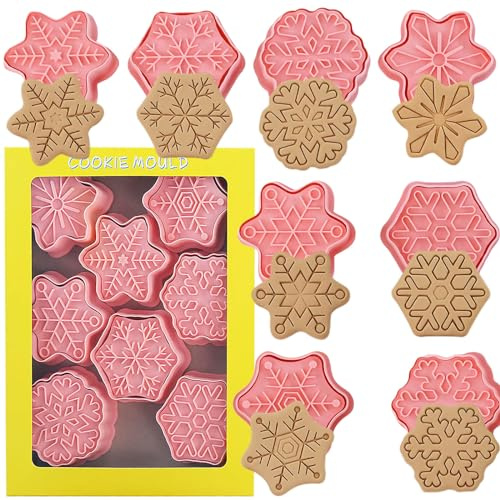 Simsky 8 Stück 3D Schneeflocken Ausstecher Set, Plätzchen Stempel Weihnachten aus Kunststoff, Fondant Ausstechformen für Kekse, Torten, Deko, Backen, Küche