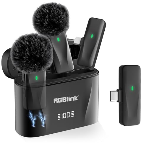 RGBlink Wireless Lavalier Microphone for iPhone 17,16,15 Pro Max, USB C Smartphone, Android - 2pcs Noise Canceling Wireless Clip on Lapel Mic for Recording Vlogging,Interview,Gifts for Content Creator