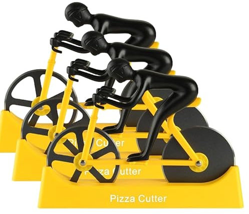 Kreativer Fahrrad-Pizzaschneider – 3 Stück Edelstahl-Pizzamesser, perfekt für Kuchen, Küchenzubehör, Backwerkzeuge – stilvoll und funktional (gelb)