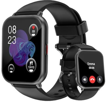 Smartwatch Damen Herren mit Bluetooth Telefonfunktion,1.85'' HD Display Fitness Tracker,Smart Watch Fitnessuhr mit Schrittzähler 110+ Sportmodi Pulsmesser Schlafmonitor kompatibel für iOS Android