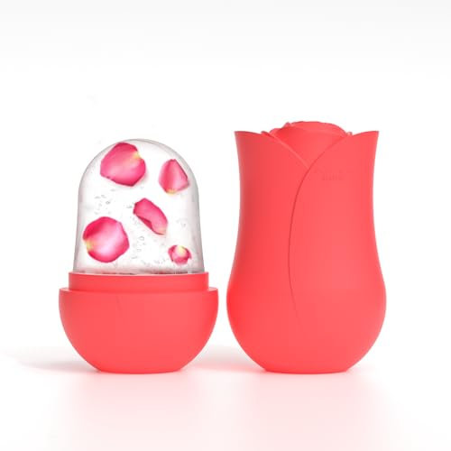 Joyeee Ice Face Roller, Reusable Silicone Mold Face Massage Eye Facial Beauty Skin Care Tools Apply Ice for Shrink Pores Anti Wrinkle Reduce Puffiness Improve Skin Elasticity, Red Rose
