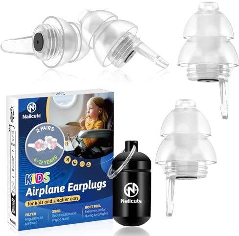 Kids Ear Plugs (6-12yrs) - Reusable Noise Relief Child Earplugs for Small EarCanals, Ear Protection for Airplane, Sports, Firework, Noise Sensitivity, Festival, Focus, School, Playtime, 25dB, 2Pairs