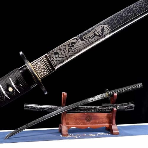 【Schönheit der Kalter Waffen】Handgefertigte Schwerter mit Klinge aus Kohlenstoffstahl,japanisches Katana mit Holzscheide,103cm Samurai-Schwert für Cosplay,Heimdekoration,Sammeln,Ausstellen,Kampfsport