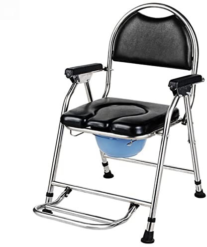 CRBUDY Toilettenstuhl, Duschstuhl mit Armlehnen und Rückenlehne, höhenverstellbar, mobiler Toilettenstuhl mit abnehmbarem Topf, Klapppedal und Schwammkissen für ältere Menschen mit Behind