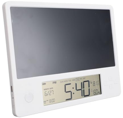 Digital Calendar, LCD Writing Tablet, Magnetic Pen, Rechargeable, Foldable Stand, Office Desk with Notepad, Time Date Temperature Humidity Display for Home Office Use