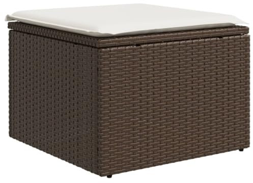 Makastle Gartenhocker, Poly Rattan Fußhocker mit Kissen, Fußauflage, Balkon Sitzhocker, Rattanhocker für Garten Terrasse, Braun 55x55x37 cm