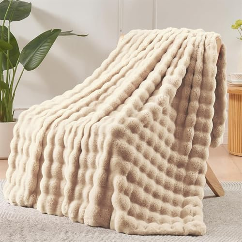 LINGKY Bubble Decke - Khaki Kuscheldecke Kaninchen Flauschig Decke, Weiche Sofadecke Couchdecke Kunstfelldecke, Wohn- & Kuscheldecken, Kaninchen Plüsch Blanket für Couch Bett, Sofaüberwurf Decke