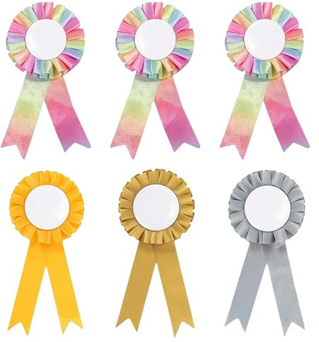 6 Piezas Cinta de Premio en Blanco Rosetones para Ganadores Fun & Vibrant Gris,Amarillo,Marrón y Arcoiris Cinta de Reconocimiento de Premio Honorable para Accesorios de Caballo Eventos Deportivos