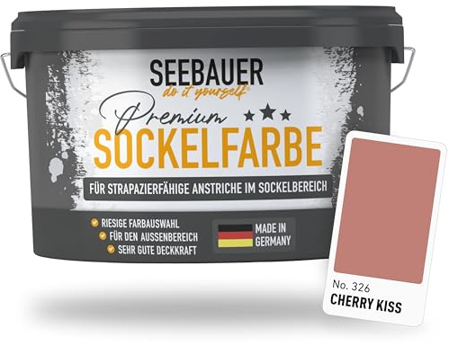 SEEBAUER diy Sockelfarbe Rot 5L für Außen (No. 326 Cherry Kiss) Rissfüllende Spezialfarbe für Fassade, Sockel und Dach - Geeignet für Putz, Mauerwerk und Beton