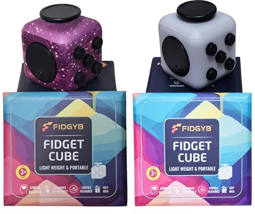 FIDGYB 2er-Set Fidget Cube – Glattes, geräuscharmes Sensorik Spielzeug für Fokus & Stressabbau [Sternenklar + Hellgrau]
