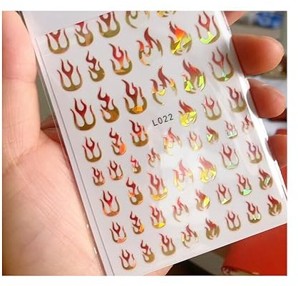 Fire Flame Heart Butterfly Flower 4 Pointed Star Graphic Nail Stickers L022 Cute Nail Art Stickers for Nails Cool Decals Supplies for Women