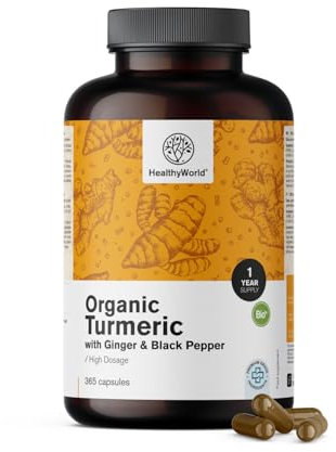 HealthyWorld BIO Curcuma 480 mg con Zenzero e Pepe Nero - 365 Capsule Vegetali - 1-anno di Fornitura - Per il sostegno delle Difese Immunitarie, del Fegato, delle Vie Respiratorie e del Cuore